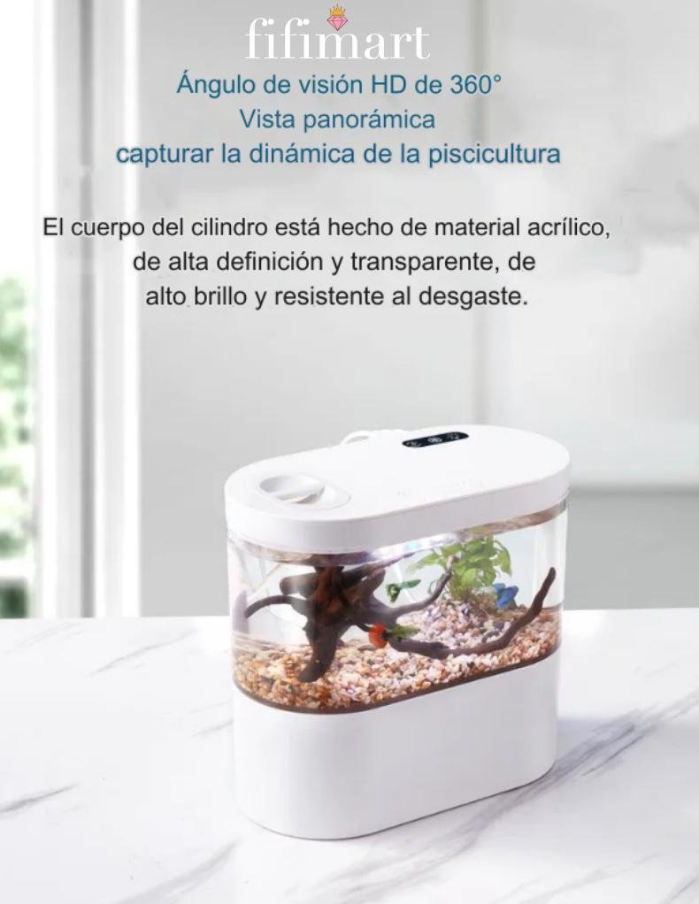 Mini Pecera para Escritorio Fifi, Luz LED y Filtro Bioquímico