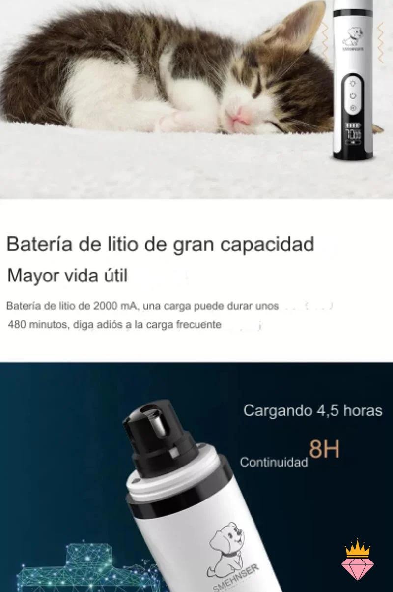 Molinillo de Uñas Eléctrico para Mascotas con Luz LED | Lima Recargable USB para Perros y Gatos